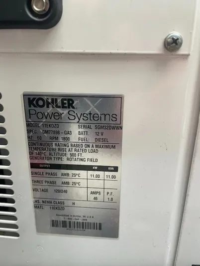  Yacht Photos Pics Kohler Power Systems generator label with specifications and ratings.