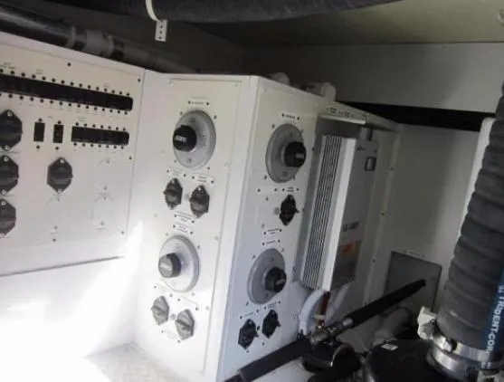 Why Knot Yacht Photos Pics Electrical control panel in a 2011 Marquis Sport Coupe yacht engine room.
