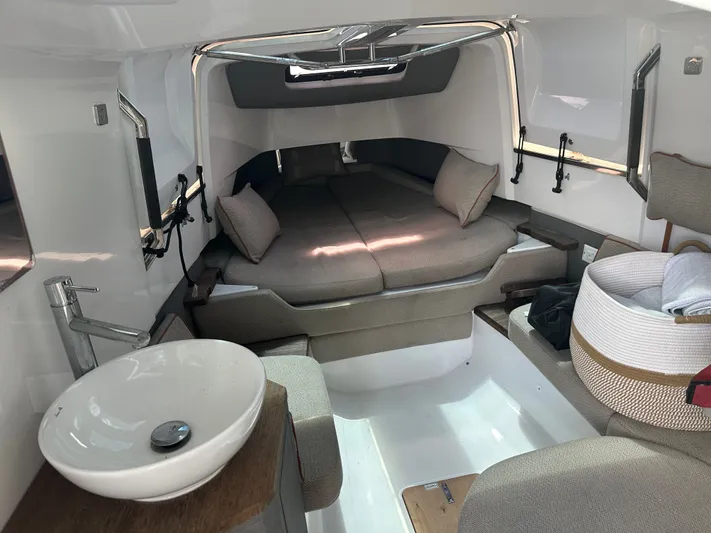  Yacht Photos Pics Interior of 2020 Axopar 37 XC CROSS CABIN with cozy seating and modern sink.