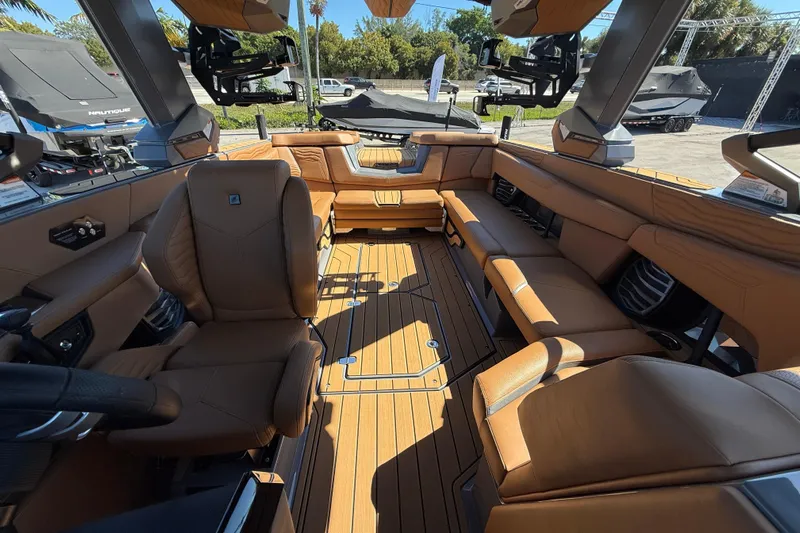  Yacht Photos Pics Luxurious interior of 2026 Nautique Super Air Nautique G25 Coastal Edition boat.