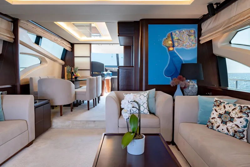 Vea Yacht Photos Pics Luxurious interior of a 2008 Azimut 75 yacht with elegant seating and modern decor.