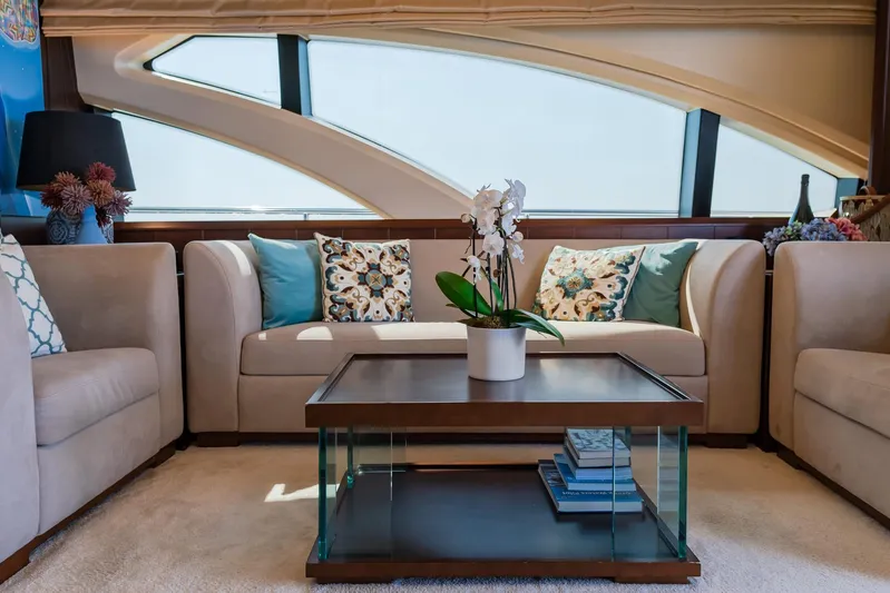 Vea Yacht Photos Pics Luxurious interior of 2008 Azimut 75 yacht with elegant seating and decor.