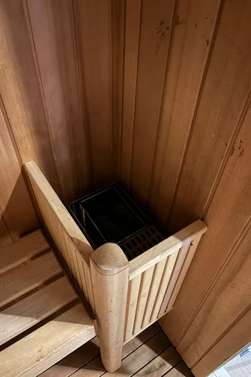  Yacht Photos Pics Wooden sauna interior with heater, Baia Atlantica 78 yacht, 2005 model.