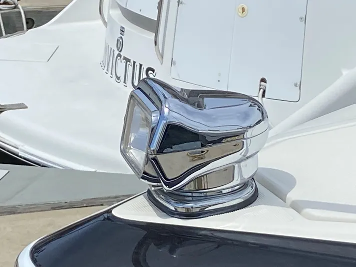  Yacht Photos Pics Close-up of a 2017 Formula 350 Sun Sport boat's chrome spotlight.