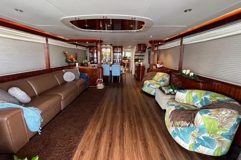  Yacht Photos Pics Luxurious interior of 2004 Lazzara SC Motor Yacht with elegant seating and dining area.