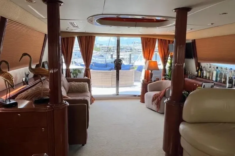  Yacht Photos Pics Luxurious 2004 Lazzara SC Motor Yacht interior with elegant decor and panoramic windows.