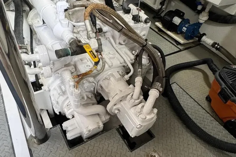  Yacht Photos Pics Engine room of 2004 Lazzara SC Motor Yacht with visible machinery and components.