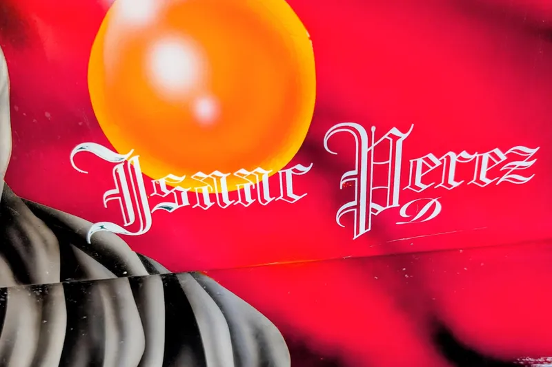 Frisco's Finest Yacht Photos Pics Red and black design with stylized text on Advantage Poker Run 40 boat, 2000 model.