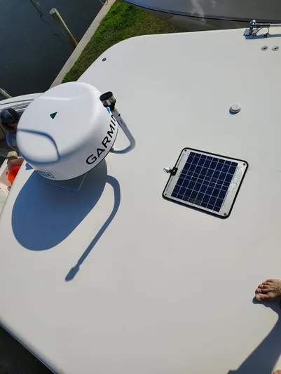  Yacht Photos Pics Garmin antenna and solar panel on a 2017 Sailfish 325 Dual Console boat.