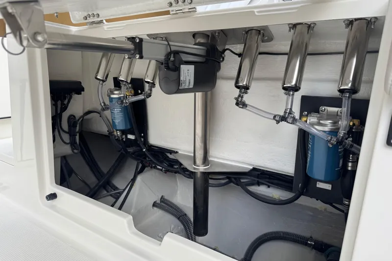  Yacht Photos Pics Interior view of 2026 Sailfish 312 CC boat's hydraulic system and components.