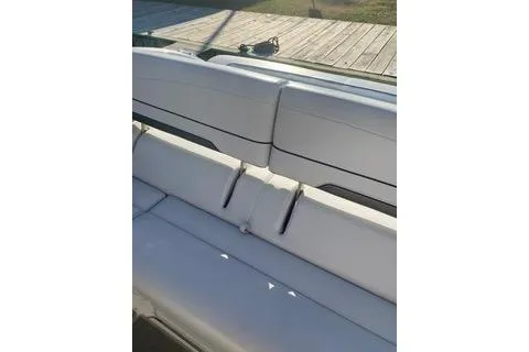  Yacht Photos Pics 2018 Formula 350 Crossover Bowrider, white seating detail, docked outdoors.