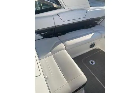 Yacht Photos Pics 2018 Formula 350 Crossover Bowrider interior seating with white upholstery.