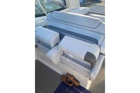  Yacht Photos Pics 2018 Formula 350 Crossover Bowrider interior seating with white upholstery.
