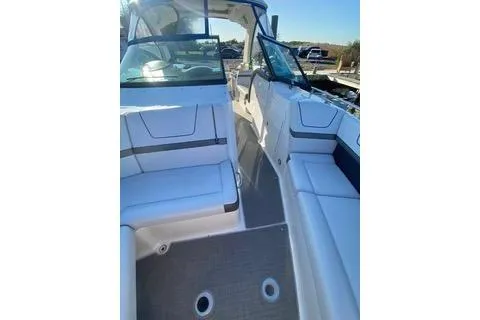  Yacht Photos Pics 2018 Formula 350 Crossover Bowrider interior with white seating and sleek design.