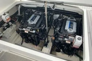  Yacht Photos Pics 2018 Formula 350 Crossover Bowrider engine compartment with dual engines.