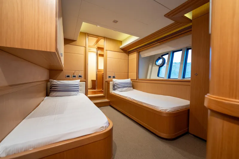 La Luce Yacht Photos Pics Luxurious twin cabin interior on 2008 Custom Line Navetta 26 yacht.