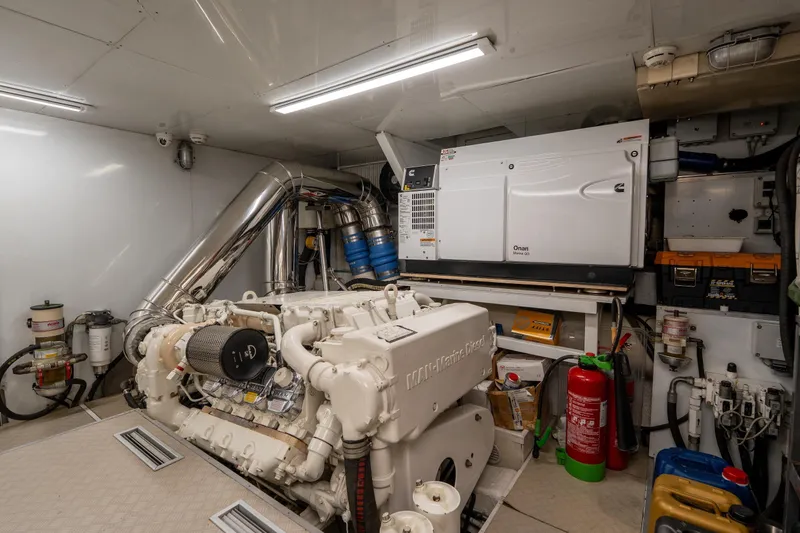 La Luce Yacht Photos Pics Engine room of 2008 Custom Line Navetta 26 yacht, featuring machinery and equipment.