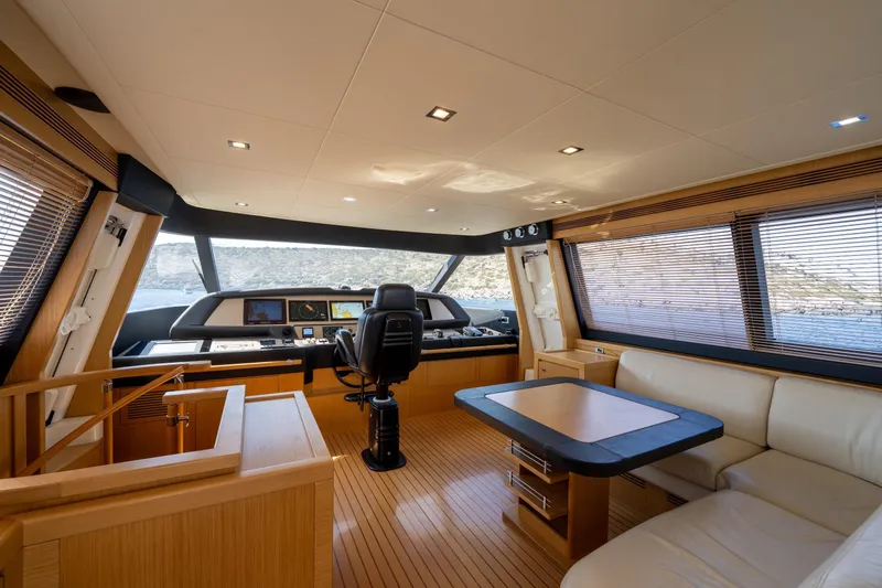 La Luce Yacht Photos Pics Luxurious interior of 2008 Custom Line Navetta 26 yacht with modern helm and seating area.