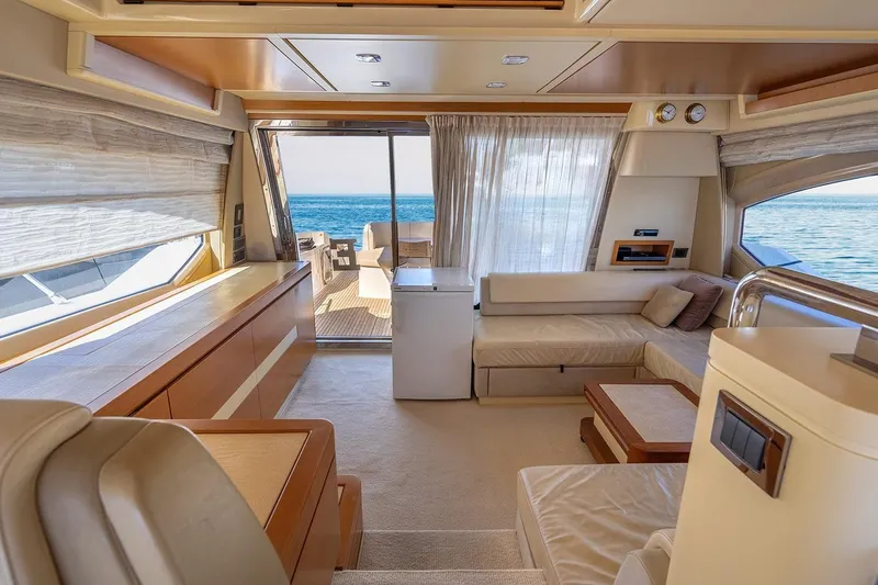 Elena I Yacht Photos Pics Luxurious interior of a 2013 Azimut 64 yacht with ocean view.