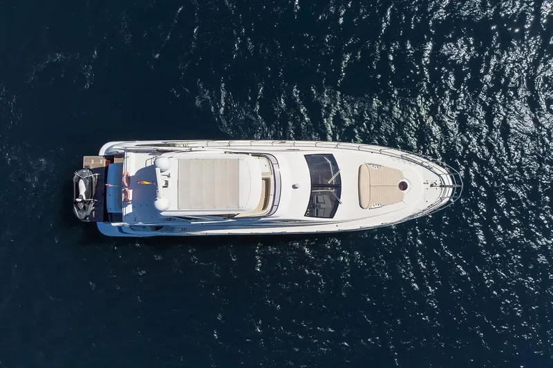 Elena I Yacht Photos Pics Overhead view of 2013 Azimut 64 yacht on open water.