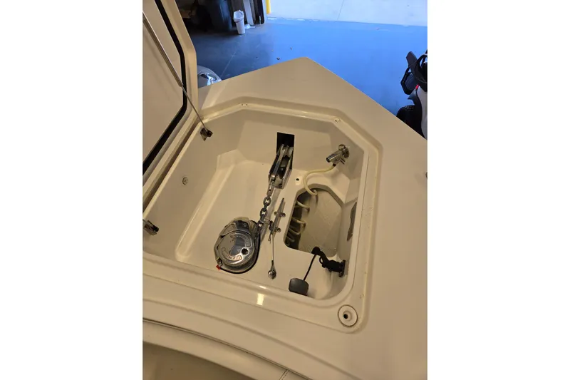  Yacht Photos Pics Anchor compartment of 2020 Regulator 41 boat, featuring chain and winch system.