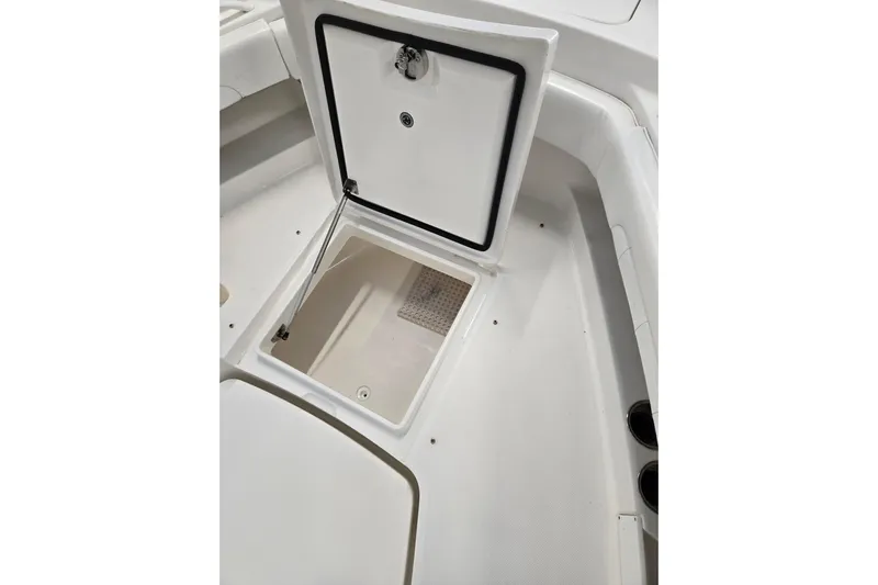  Yacht Photos Pics Open storage compartment on 2020 Regulator 41 boat deck.