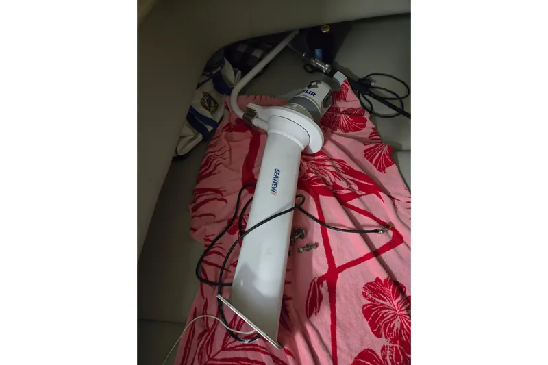  Yacht Photos Pics 2020 Regulator 41 boat component with cables on a floral-patterned fabric.