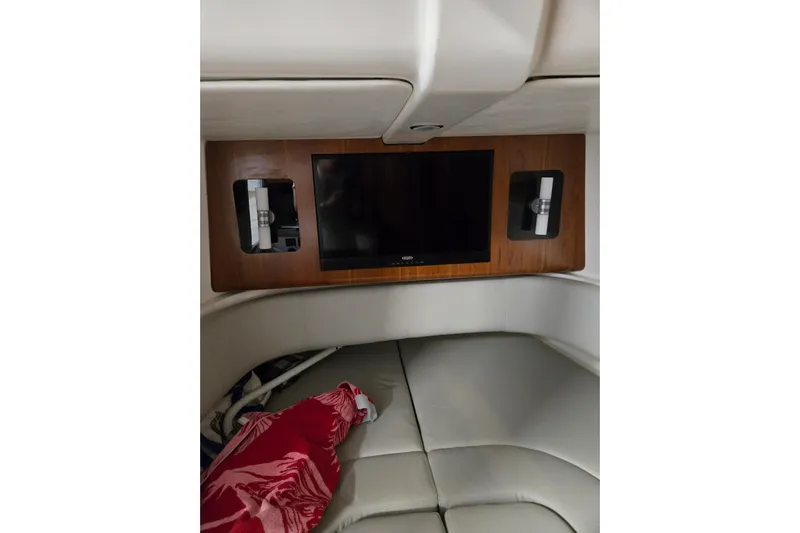  Yacht Photos Pics Interior of 2020 Regulator 41 boat with TV and seating area.