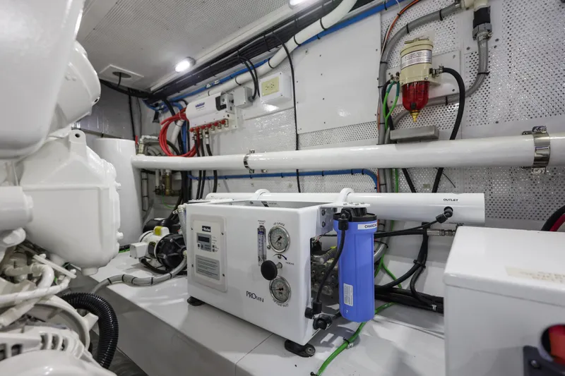 Bebe Deux Yacht Photos Pics Engine room of 2023 Vicem 65 Classic yacht with advanced machinery and piping systems.