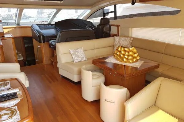  Yacht Photos Pics Luxurious interior of a 2008 Sunseeker Predator 72 yacht with elegant seating and decor.