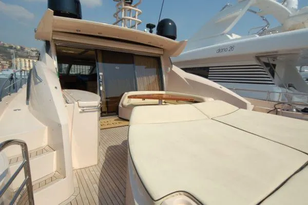  Yacht Photos Pics 2008 Sunseeker Predator 72 yacht deck with luxurious seating and sleek design.