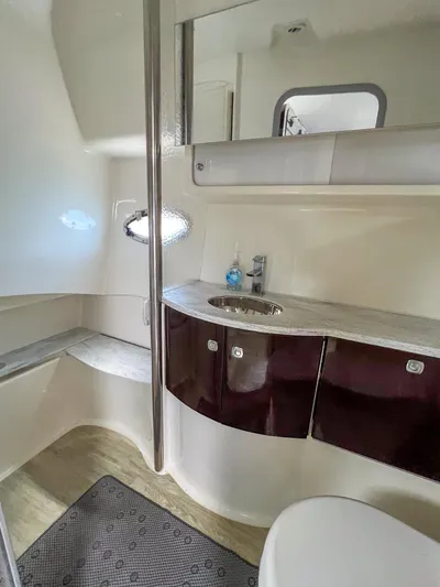 Liquid Asset Yacht Photos Pics Modern bathroom in a 2017 Formula 40 PC yacht with sleek cabinetry.