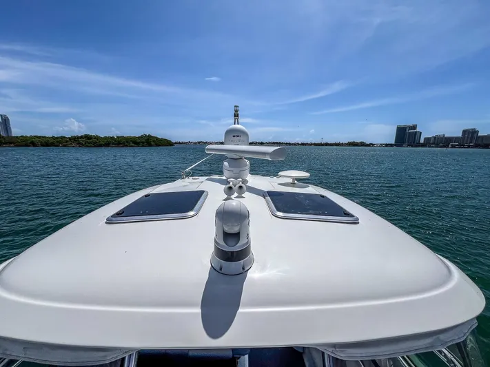 Liquid Asset Yacht Photos Pics 2017 Formula 40 PC yacht cruising on a sunny day with city skyline in the background.