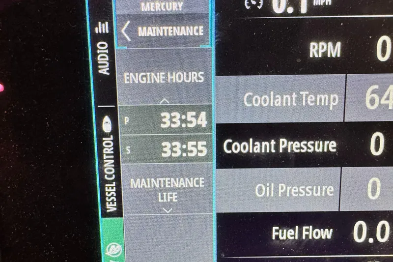  Yacht Photos Pics Display screen showing engine hours and maintenance data for 2022 Beneteau Antares 9.