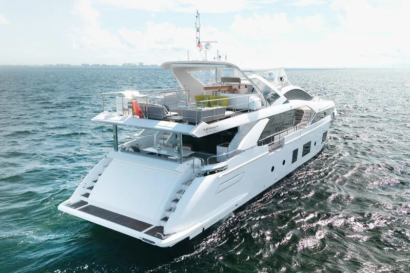 No Name Yacht Photos Pics Luxurious 2022 Azimut Grande 27 METRI yacht cruising on open sea.