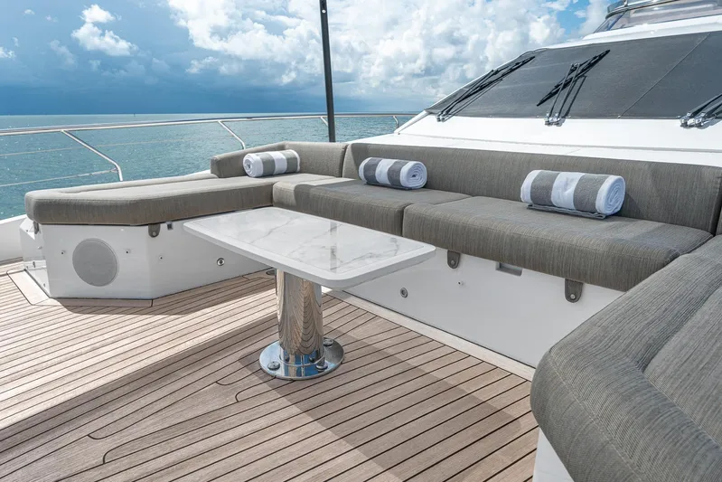 No Name Yacht Photos Pics Luxurious deck seating on 2022 Azimut Grande 27 METRI yacht with ocean view.