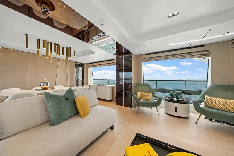 No Name Yacht Photos Pics Luxurious interior of 2022 Azimut Grande 27 METRI yacht with ocean view.