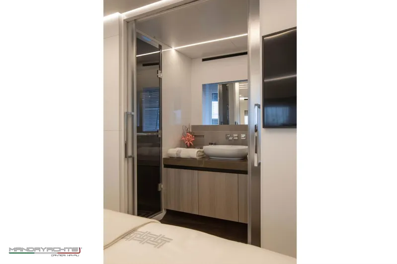  Yacht Photos Pics Luxurious bathroom interior on 2025 MandaYachts 8 SPIDER, featuring modern design and elegant fixtures.