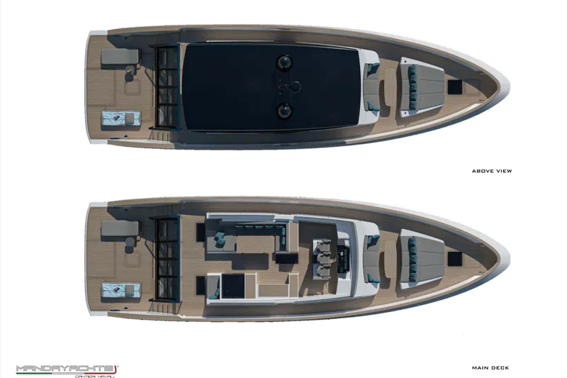  Yacht Photos Pics Top and main deck views of 2025 MandaYachts 8 SPIDER luxury yacht.