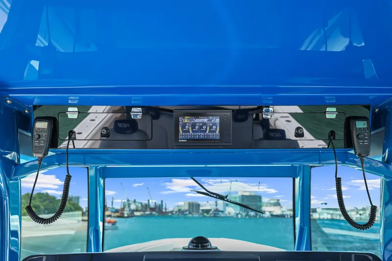 Polar II Yacht Photos Pics Interior view of a 2020 HCB 53 boat cockpit with navigation equipment.