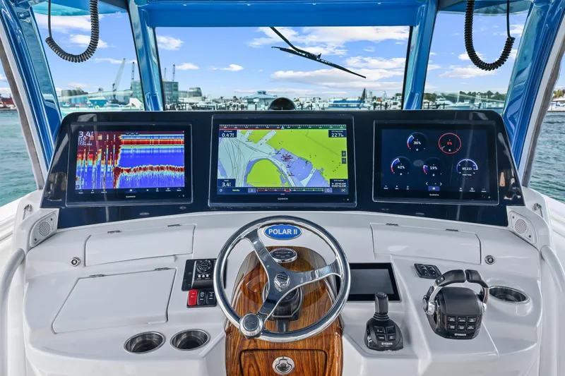 Polar II Yacht Photos Pics Helm of 2020 HCB 53 boat with advanced navigation and control systems.