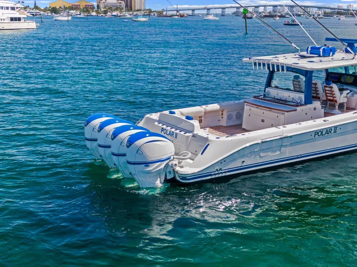Polar II Yacht Photos Pics Luxury HCB 53 boat from 2020 with four engines on clear blue water.