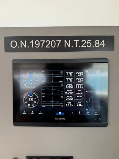  Yacht Photos Pics Garmin display on 2024 Fountaine Pajot Catamaran Elba 45, showing navigation data.