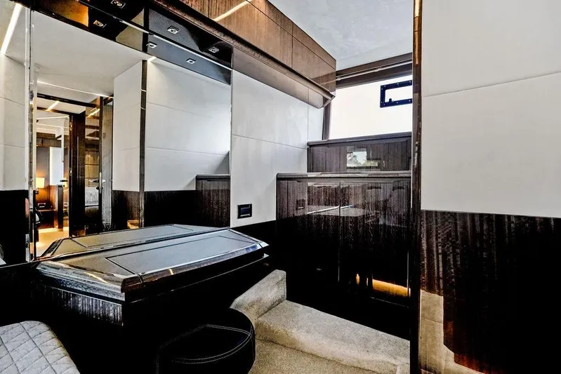 Triple T Yacht Photos Pics Luxurious interior of 2022 Galeon 640 Fly yacht with modern design elements.