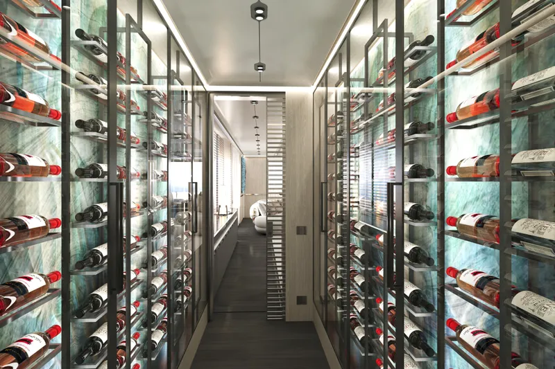  Yacht Photos Pics Luxurious wine cellar on Cantieri di Pisa Akhir 44 yacht, 2027 model.