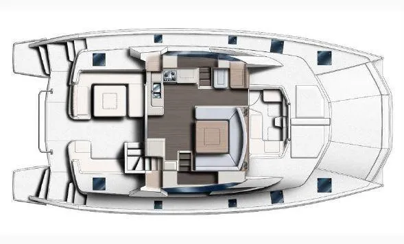 Jamsam Yacht Photos Pics Top view layout of a 2017 Leopard 51 Powercat yacht interior.