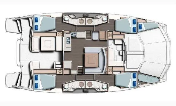 Jamsam Yacht Photos Pics 2017 Leopard 51 Powercat floor plan, featuring spacious cabins and modern amenities.