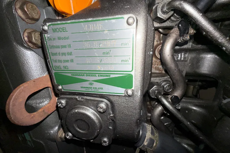 Pelican Yacht Photos Pics Yanmar diesel engine label on a 2008 Island Packet 370 sailboat.