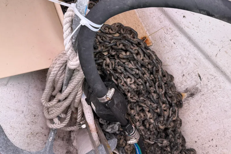 Pelican Yacht Photos Pics Anchor chain and rope in a 2008 Island Packet 370 sailboat.