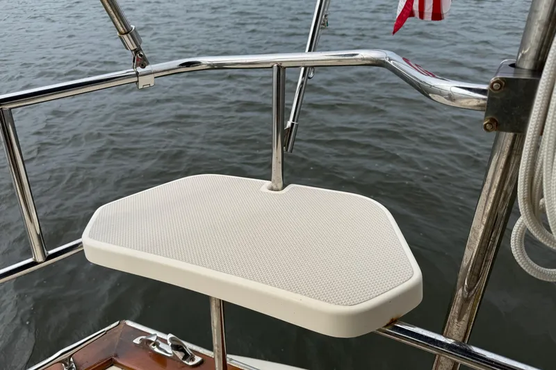Pelican Yacht Photos Pics Sailboat stern platform on 2008 Island Packet 370, overlooking water.